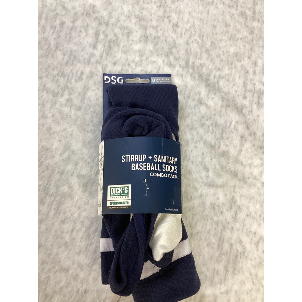 DSG Stirrup and Sanitary Baseball Socks Combo Pack Navy White Size Medium W/M